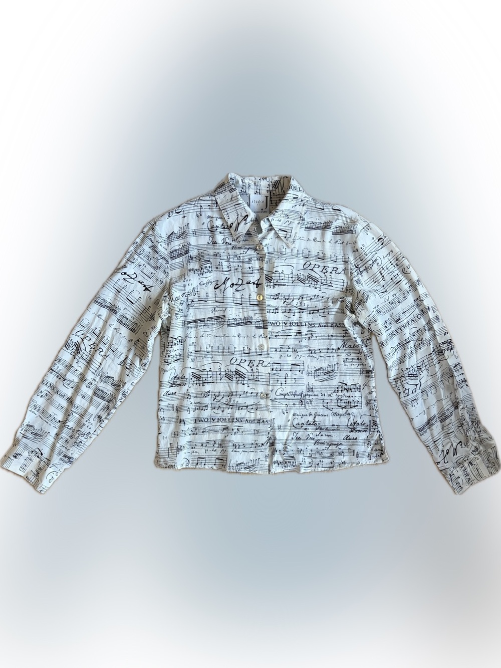 Jax Music Silk Vintage White Print Button-Up Shirt